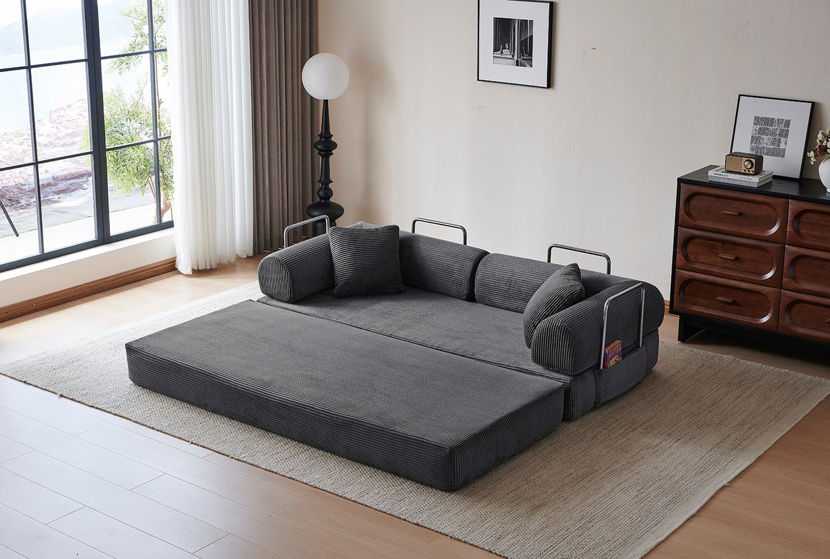 Convertible Floor Sofa Bed – Pillow Back Support, Armrest Loveseat, Boneless Couch Sleeper