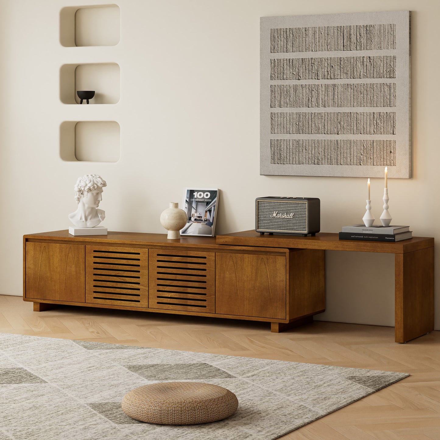 63" Mid - Century Modern Extendable TV Stand: Fits TVs up to 75", Ideal for Living Room Media Console