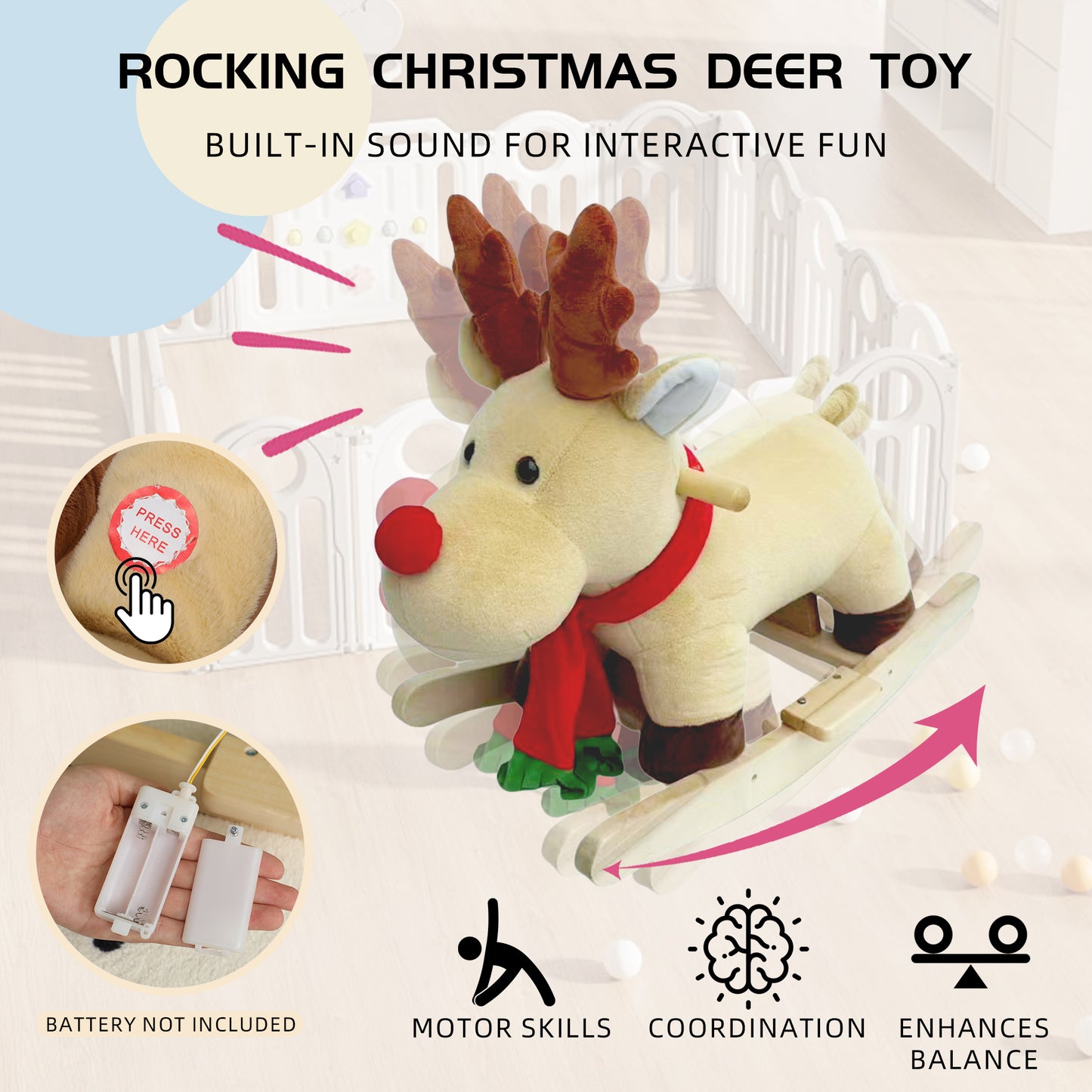 Moose Rocking Toy with Hand Puppets and Safety Belt for Children 1-3 Years