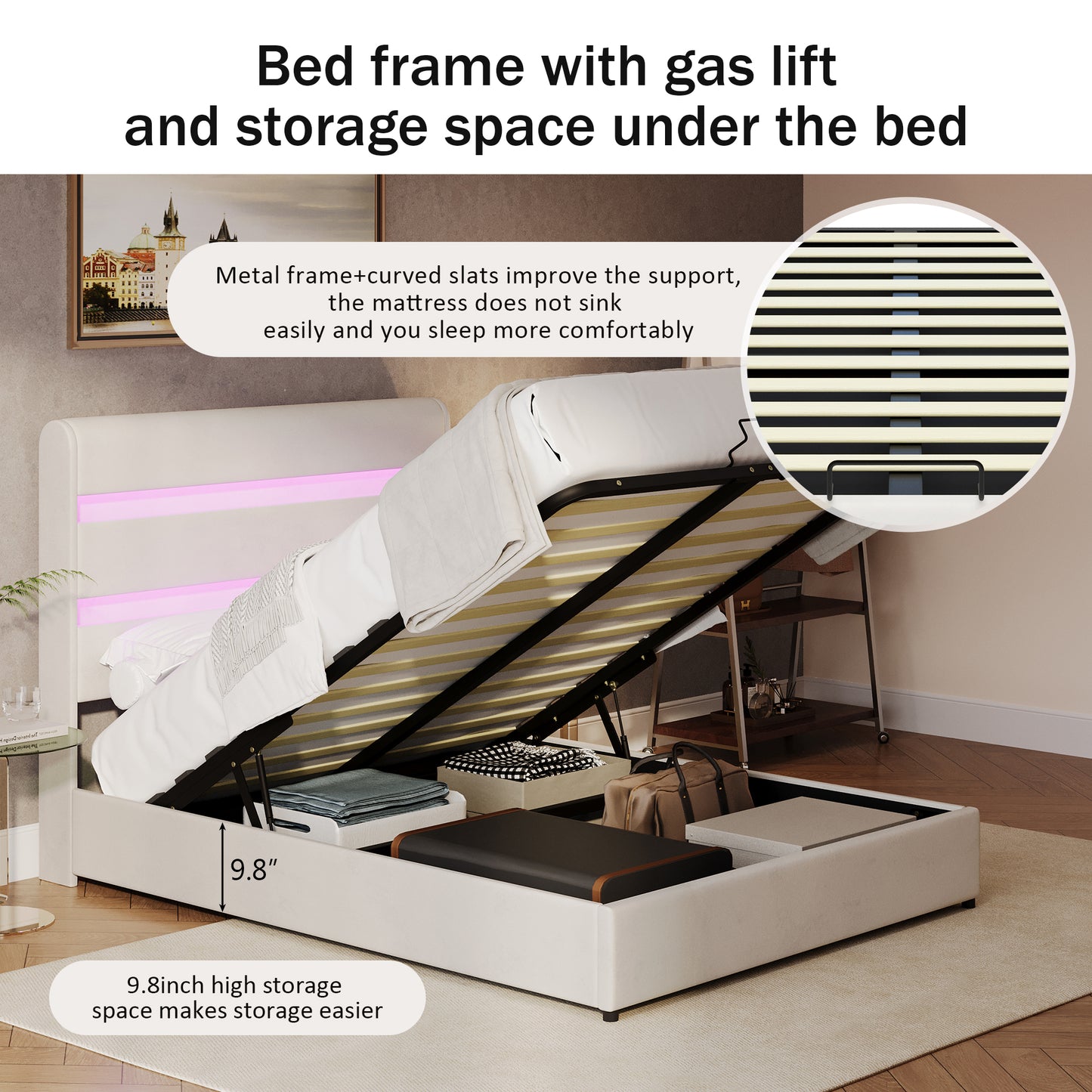 Upholstered Platform Hydraulic Storage Bed