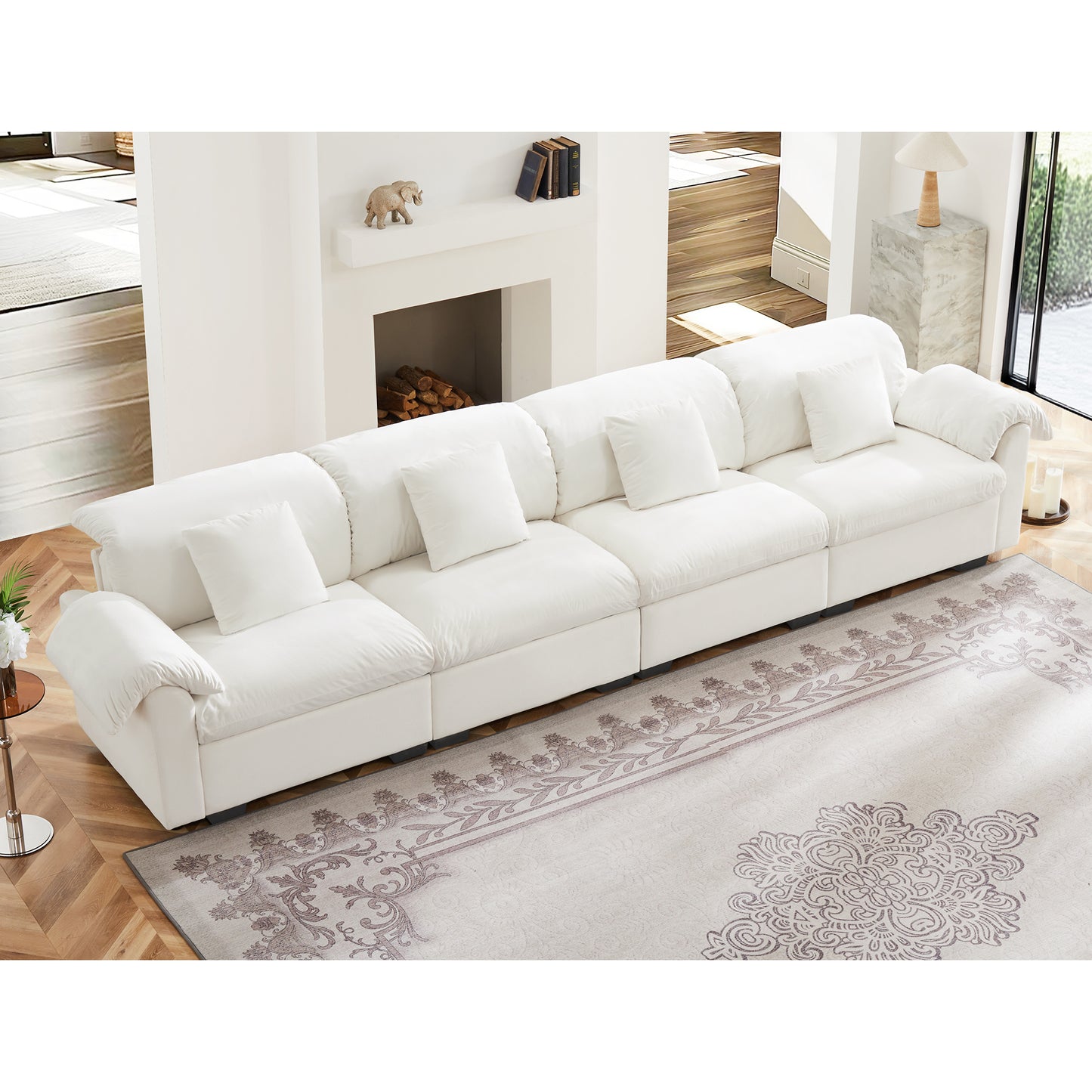 3 - 4 Seater Modular Sofa: U/L - Shape, Storage Ottomans, Velvet 2 Color