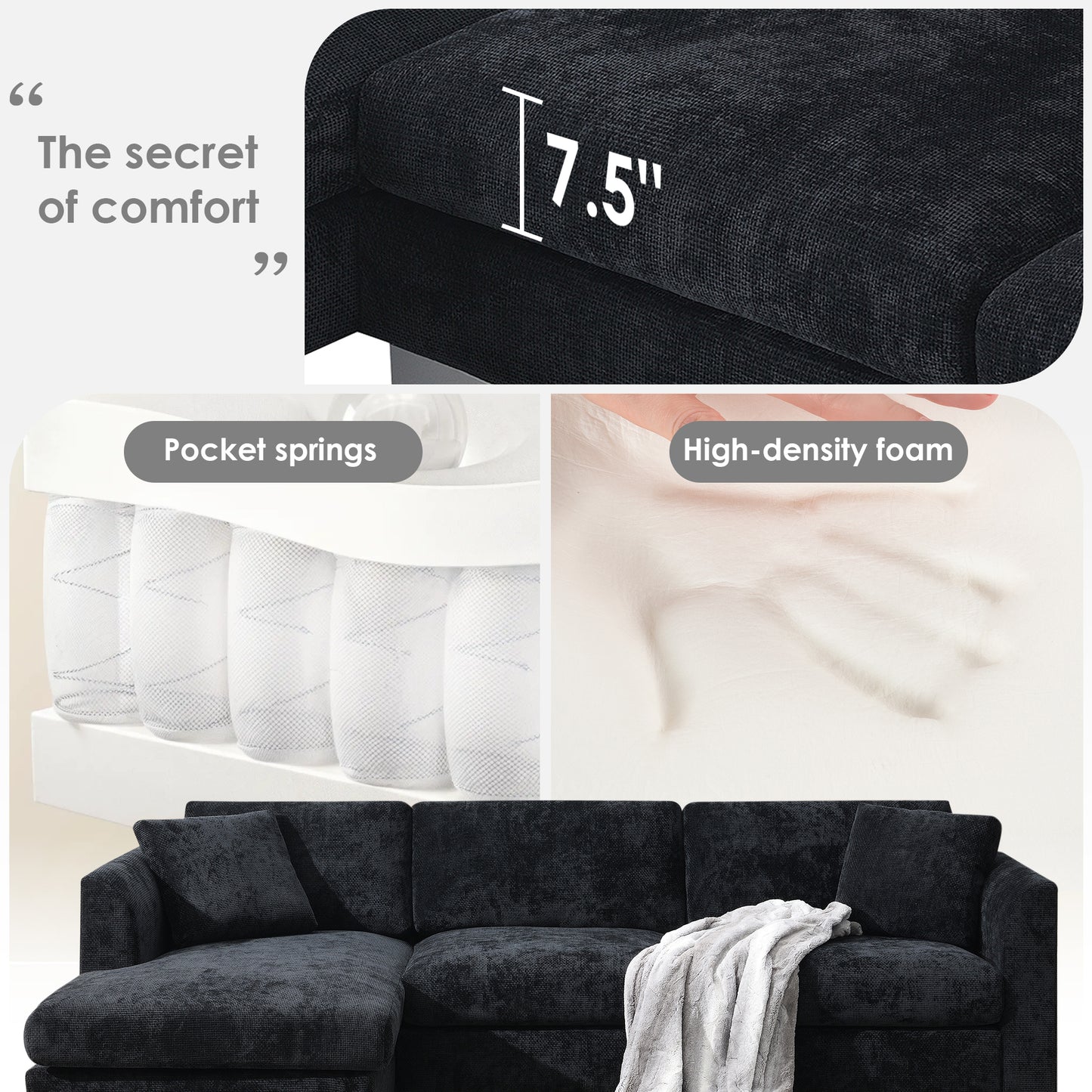 Modern 96*56" Cloud Sectional Sofa - 3 Colors for Home & Office