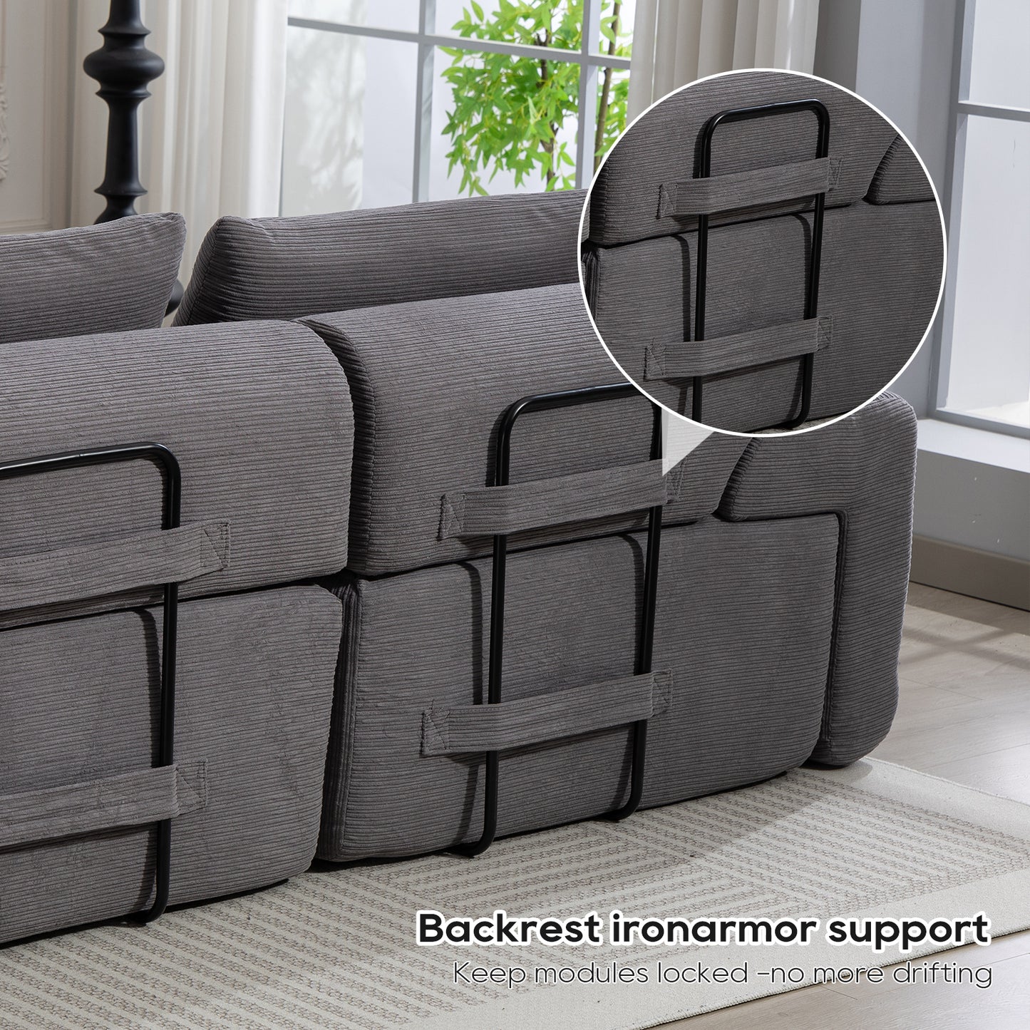 L-Shaped Sectional Sofa Bed – No Assembly, Memory Foam, Steel Frame (Grey/Green)