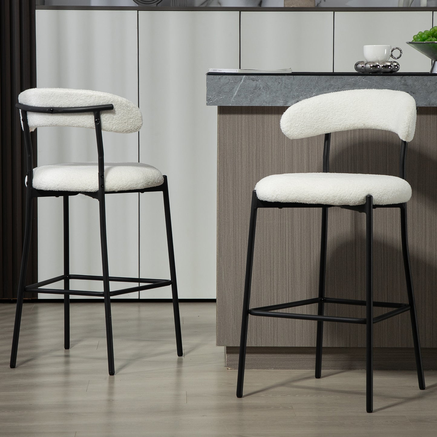 26 - Inch Counter Height Teddy Fabric Bar Stool with Black Powder - Coated Base