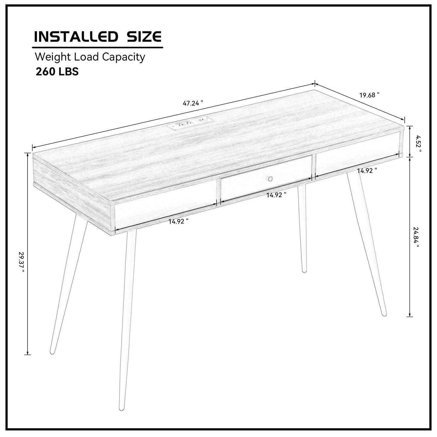 Mid - Century Modern Desk: USB Ports, Power Outlet, Drawers for Home Office