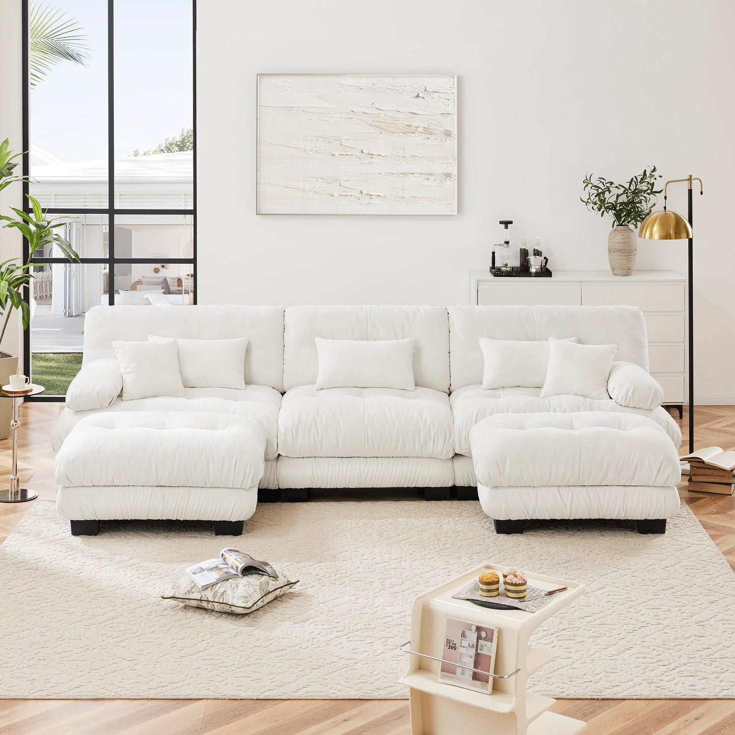 Chenille Cloud Couch: 2 - 4 Seater L - Shape Sofa for Living Room with Pillows