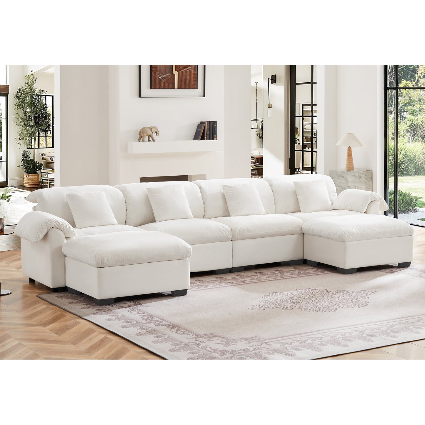 3 - 4 Seater Modular Sofa: U/L - Shape, Storage Ottomans, Velvet 2 Color