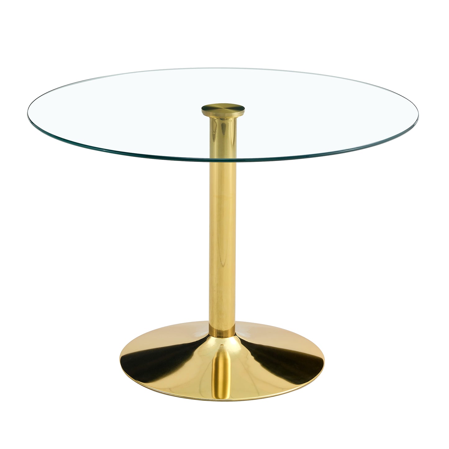 Modern Minimalist Round Dining Table - Gold Metal Legs, Diameter Glass Top for Multiple Rooms