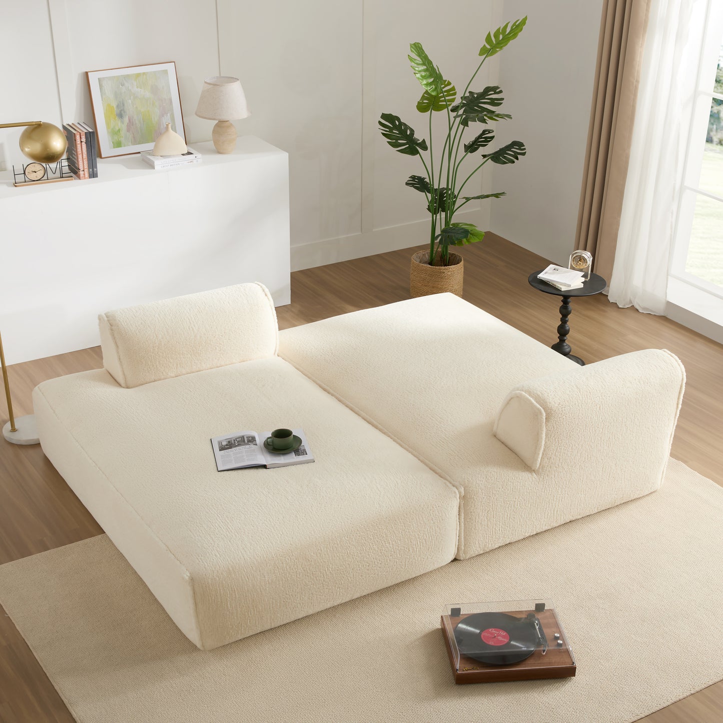 Plush Fabric Oversized Modular Sofa Bed,Single lounge chair without armrests