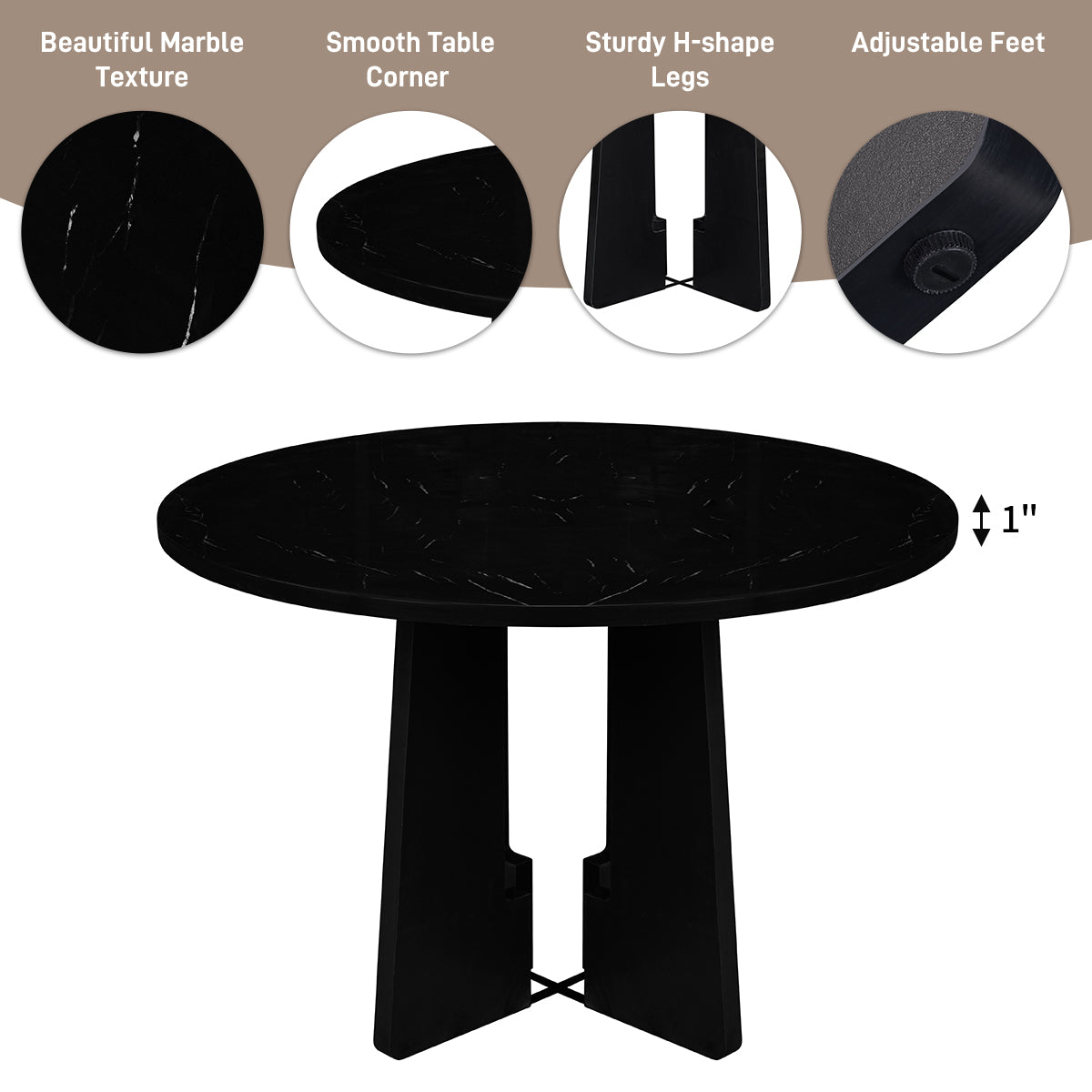 5 - Piece Round Dining Table Set: 43 - Inch Modern Table with 4 Upholstered Chairs, Easy Assembly for Dining Room