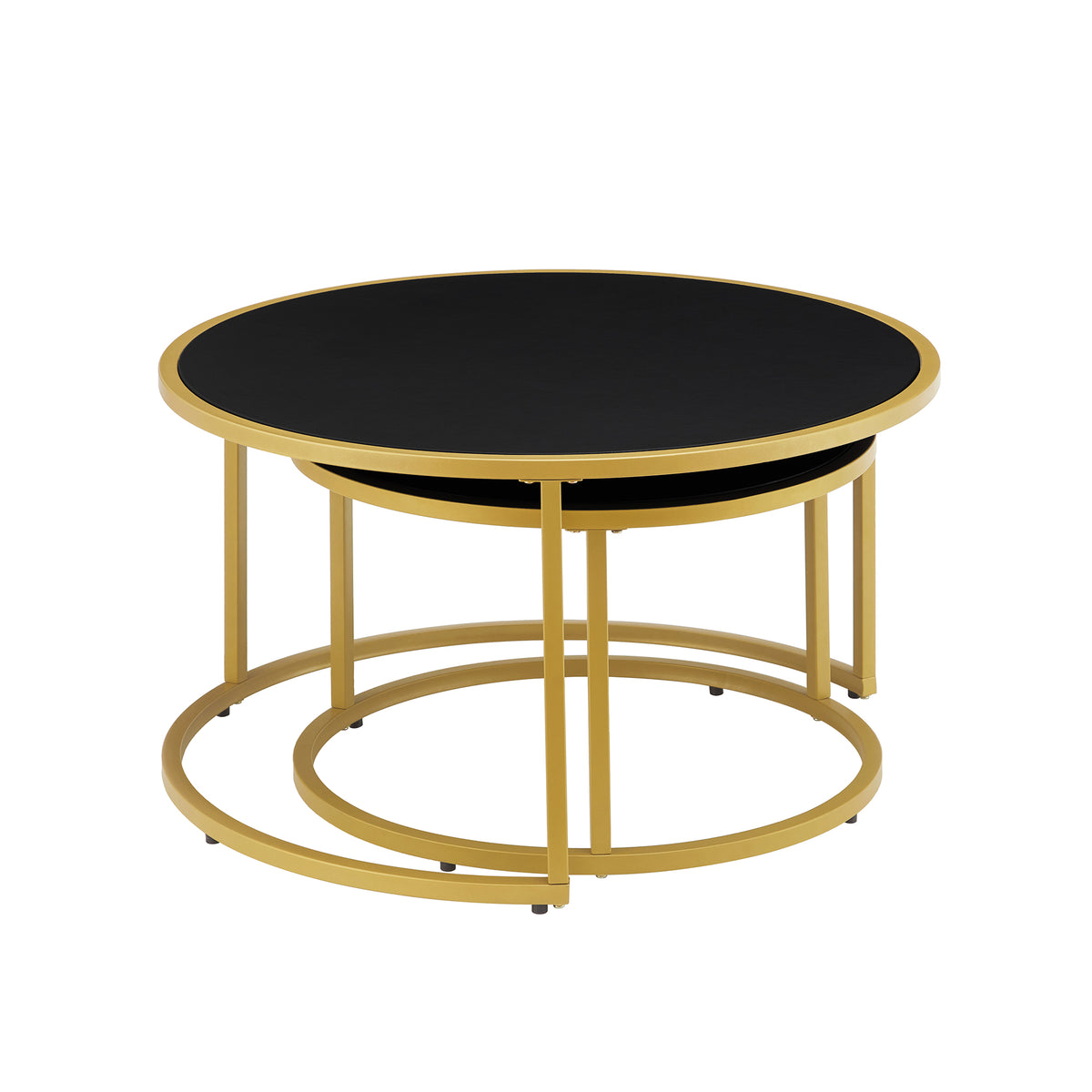 Modern Faux Leather Nesting Round Coffee Table with Black Metal Base – Accent Tea Table for Living Room