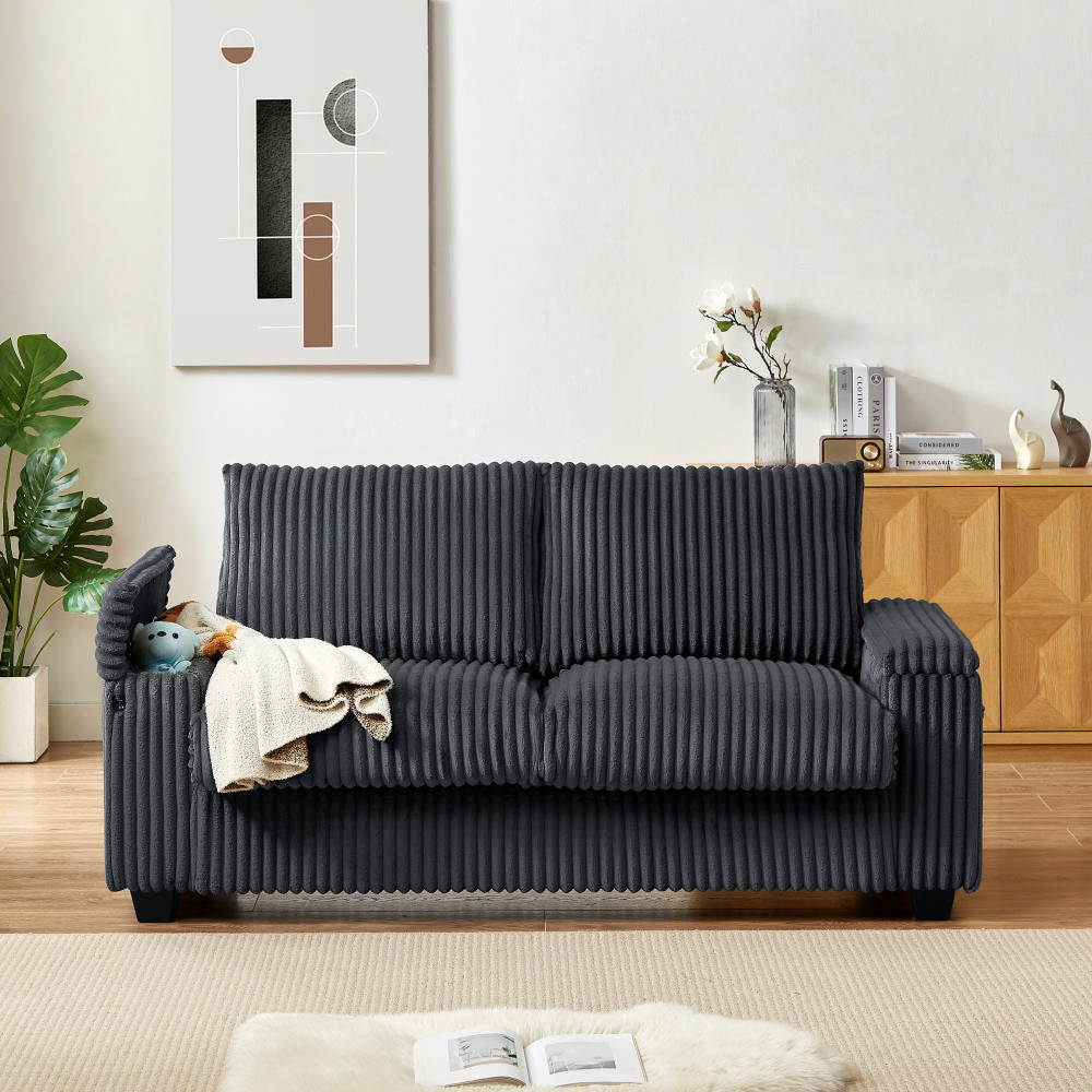 Plush Corduroy Loveseat Sofa  With Square Storage Armrest USB port