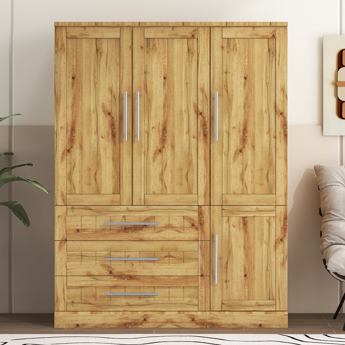 4 - Door Wardrobe Armoire Closet: 3 Drawers for Ample Storage
