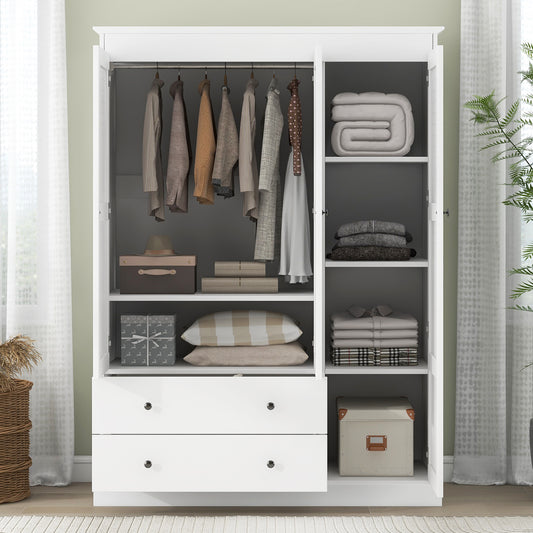 3 - Shutter Door Armoire Closet: White, 2 Drawers for Organized Living