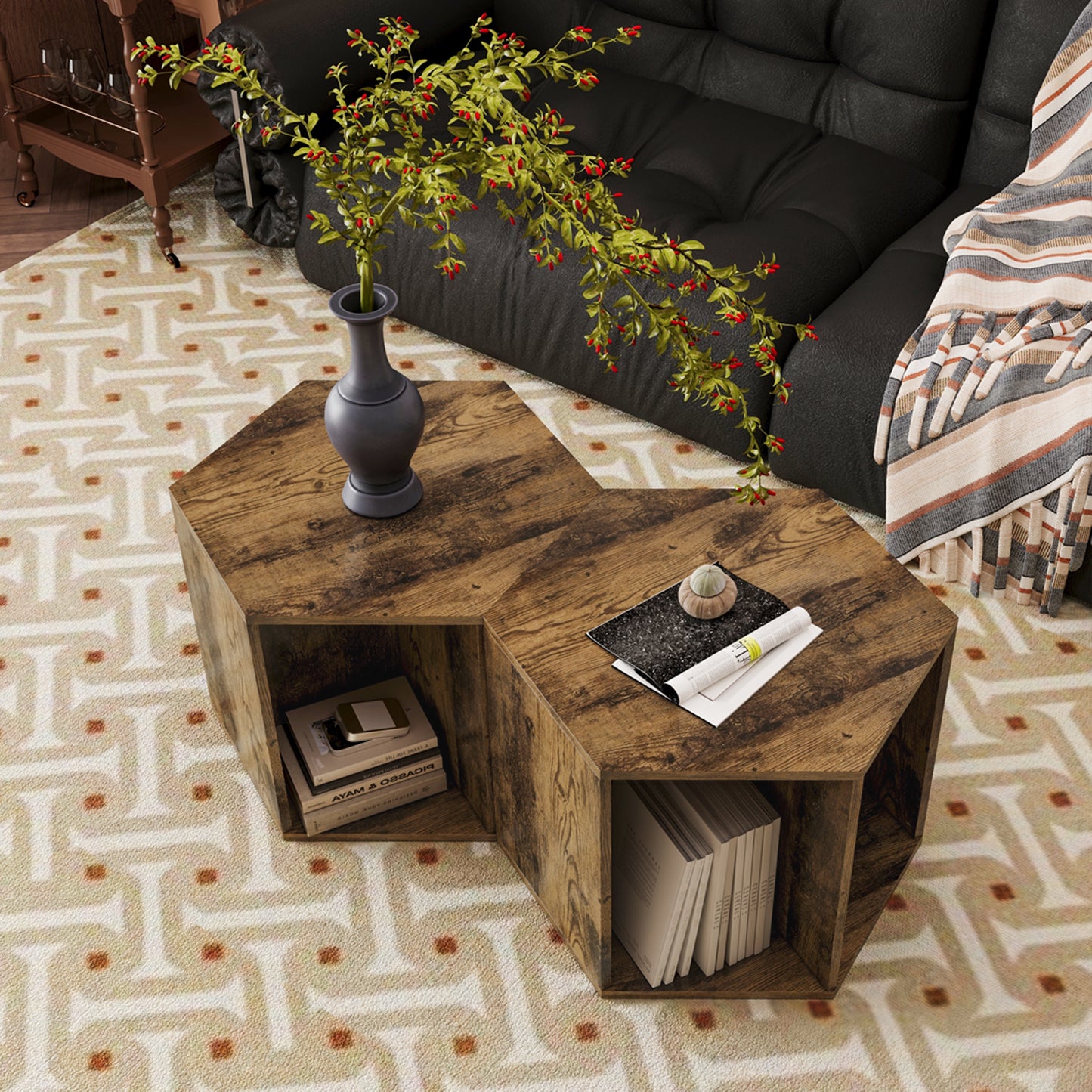 47.24'' Hexagonal Coffee Table Set - Antique Wood