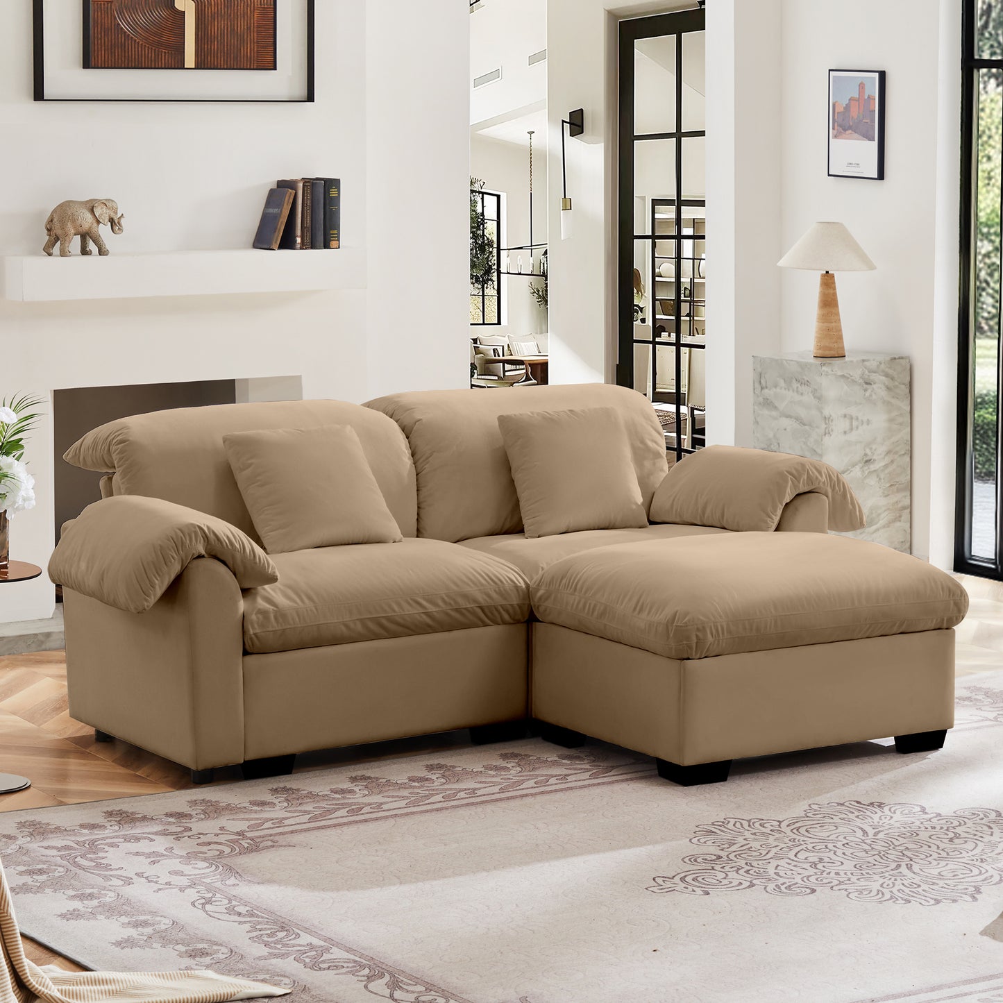Deep - Seat Living Room Sofa: Single/Two - Seat with Storage & Fluffy Pillows