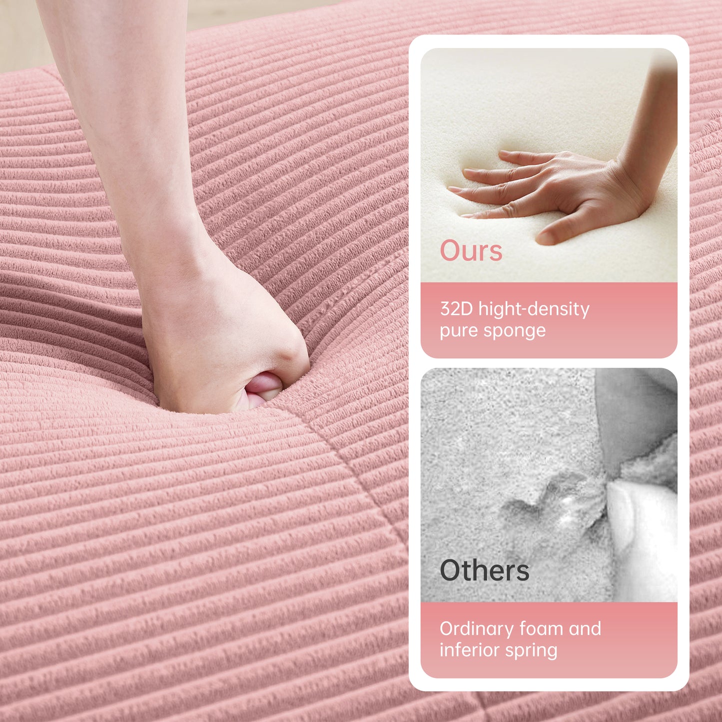 modular sofa no assembly breathable corduroy fabric 32D high-resilience sponge extra-wide curved armrests pet-friendly