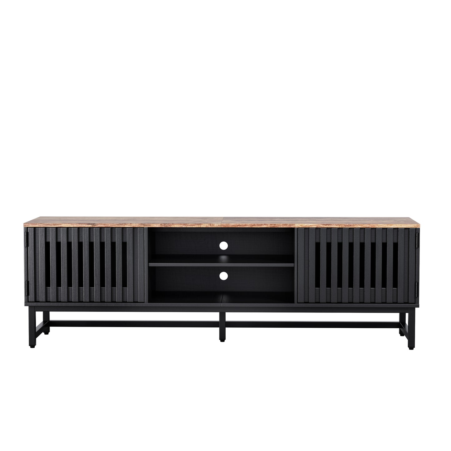 Mid - Century TV Stand with Storage: 63 Inches, Slatted Grille Striped Doors