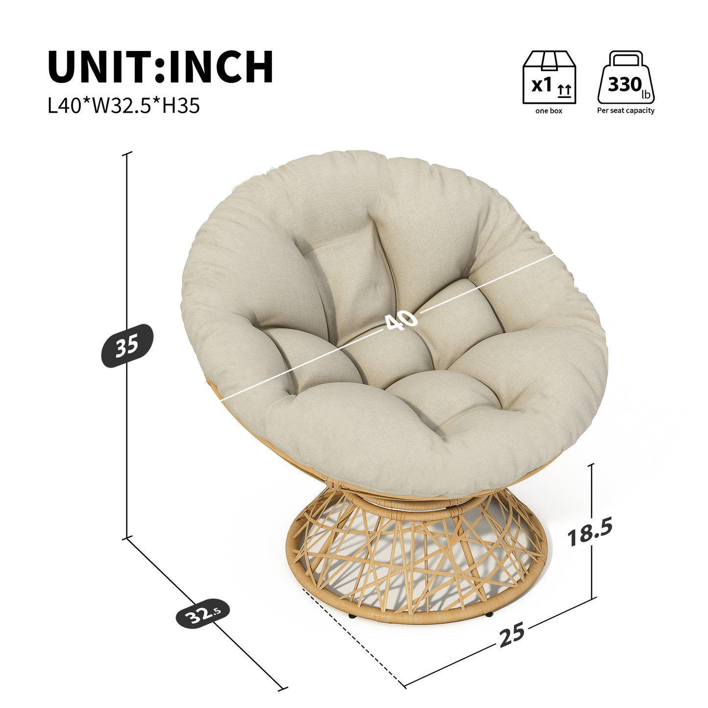 360 Degree Swivel Ergonomic Wicker Chair with Cloud Thick Density Fabric Cushion