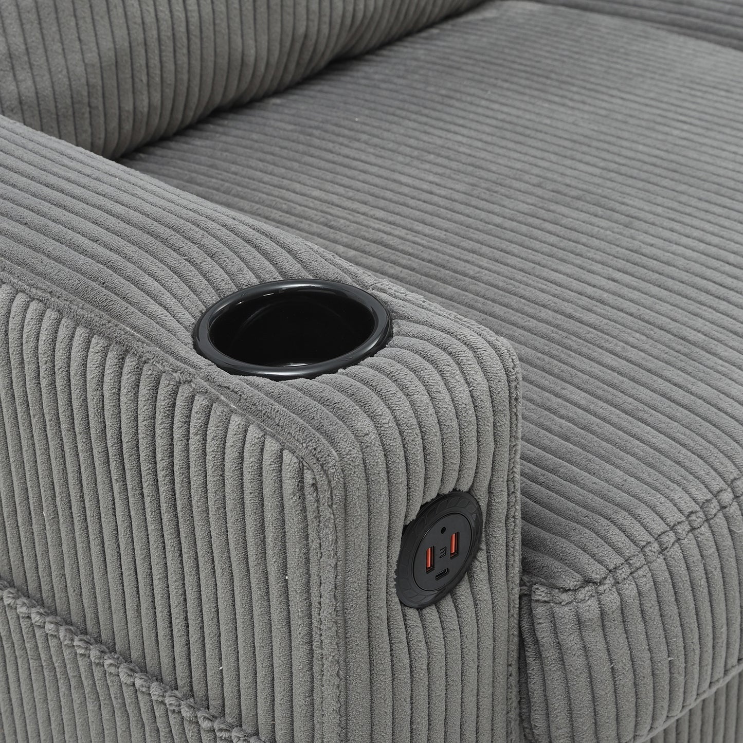 Upholstered sectional Couch, L Shaped knock down 3-seat combo sofa with storage ottoman