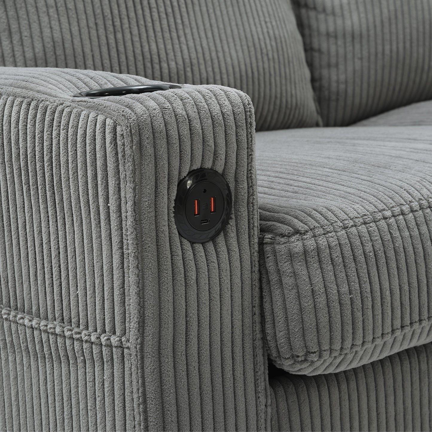 Upholstered sectional Couch, L Shaped knock down 3-seat combo sofa with storage ottoman