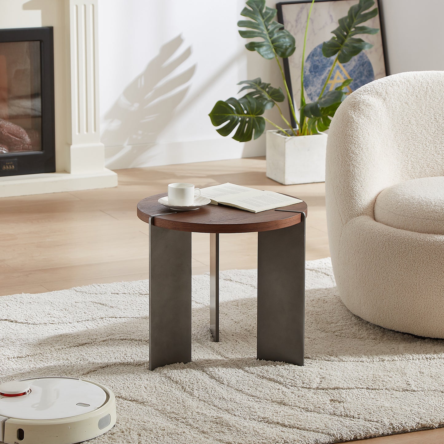 Round Coffee Table & Side Table Surface and Black Metel Feet
