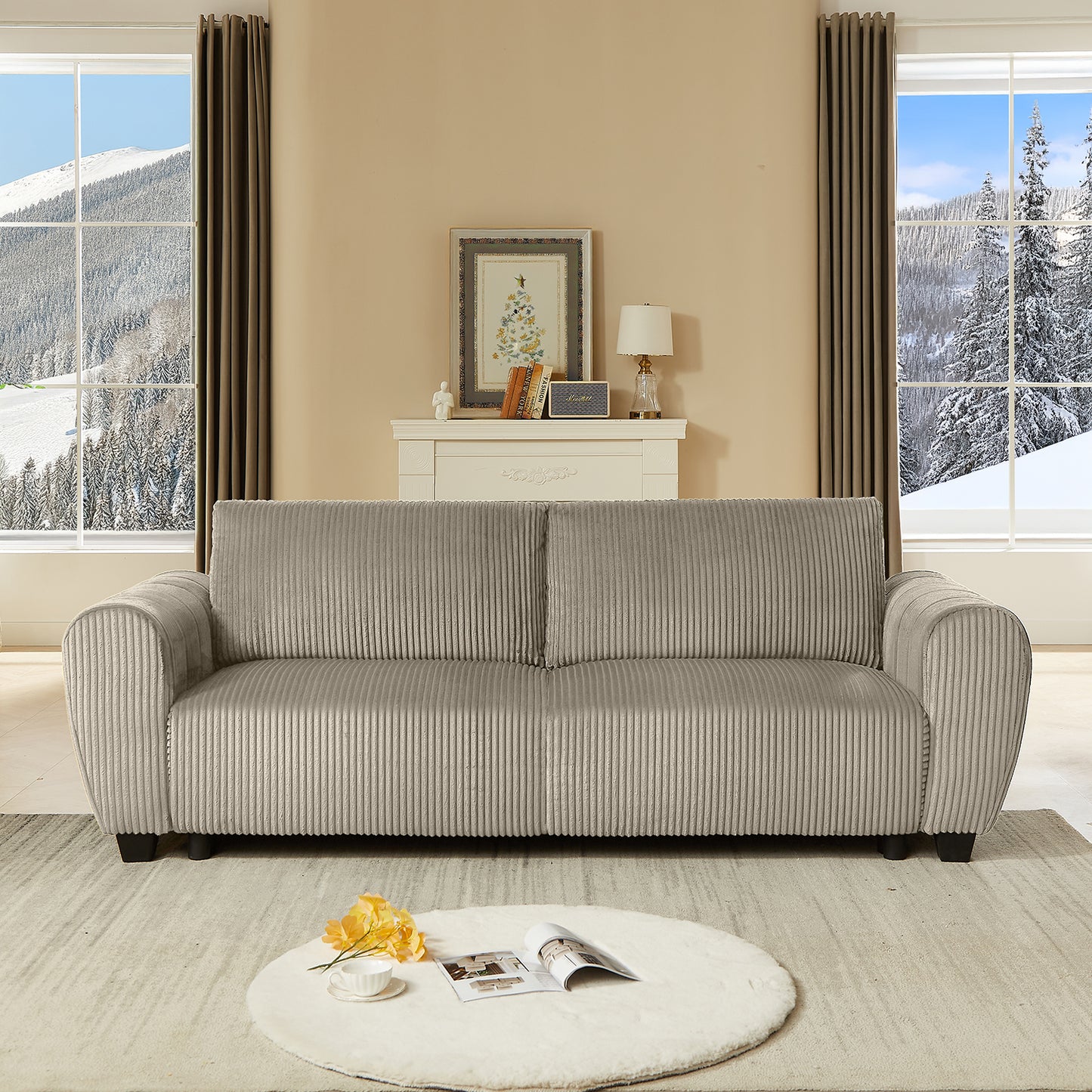 Corduroy Upholstered 3 Seat Sofa Couch,2-in-1 Convertible Sleeper Sofa