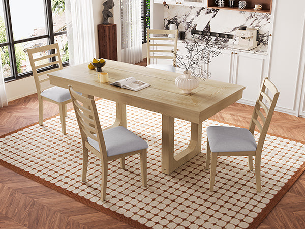 Extendable Farmhouse Wooden Kitchen Table: Removable Leaf, Seats 4 - 8