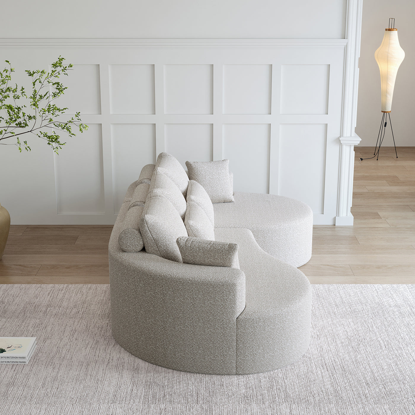 Modern Upholstered Oversized Sectional Sofa,  Chenille 4-Seater Extra Deep & Wide Seat Curved Cloud Couch with 7 Pillows