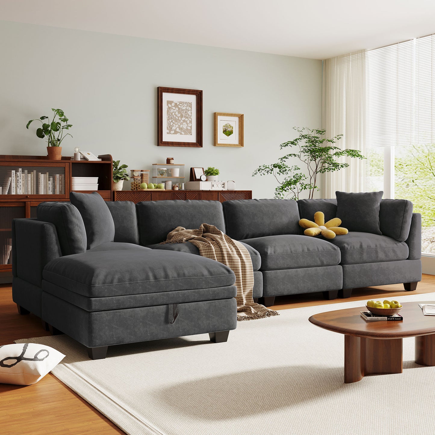 5-Seater Sectional Sofa - Upholstered, Storage Ottoman