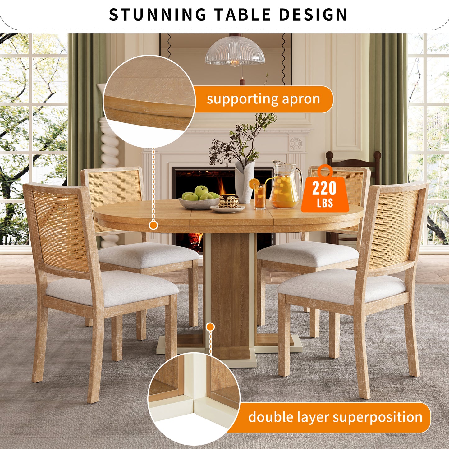 Extendable Dining Table With Double Layer Design for Kitchen, Dining Room