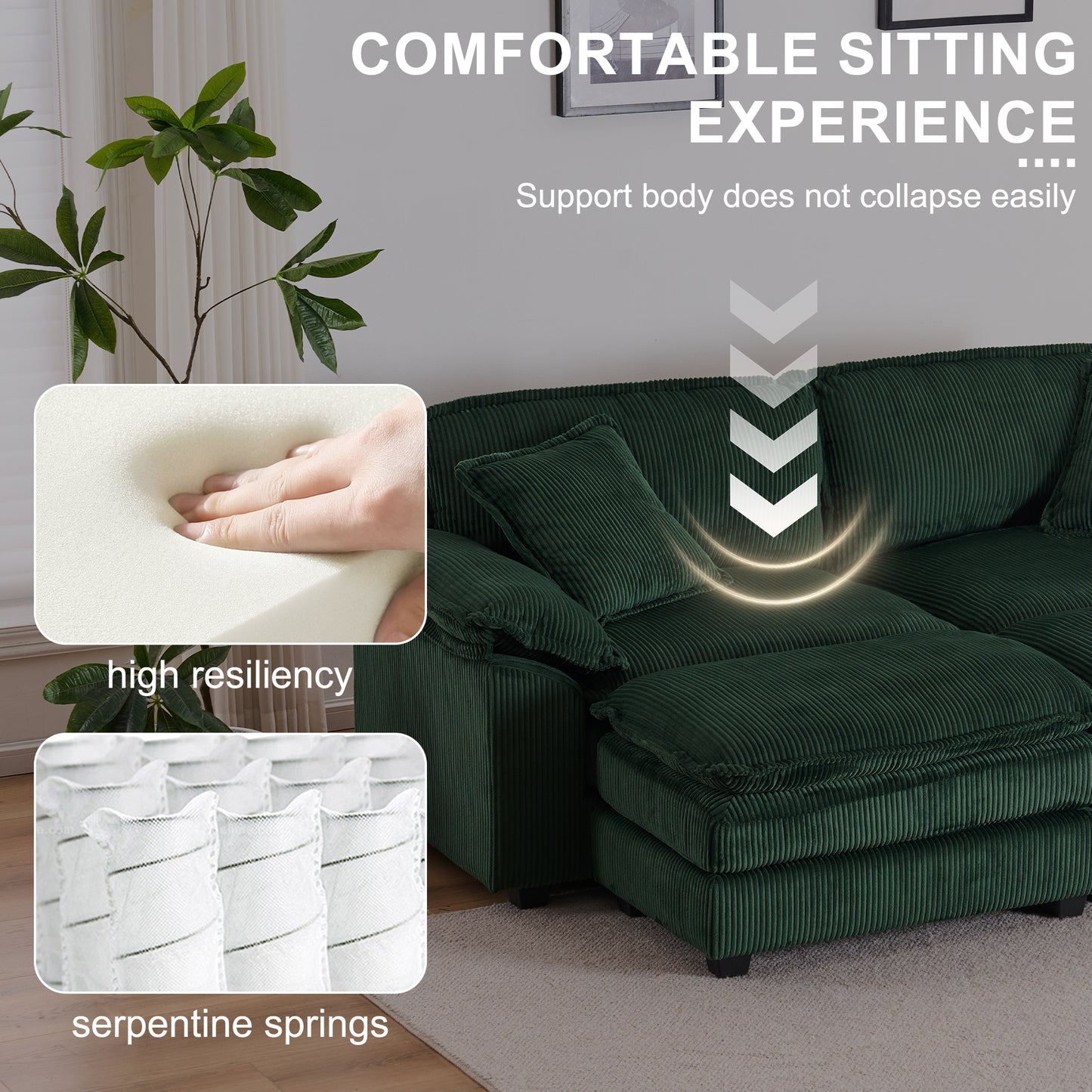 Corduroy 2-seats sofa With 2 back pillows,2 toss pillows and two ottoman,Comfy Sofa- Deep Seat Couch