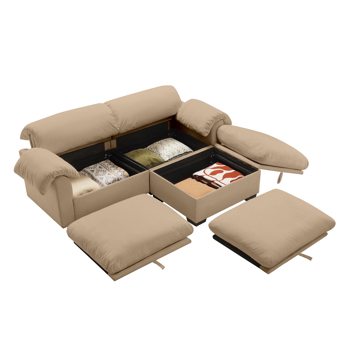 Deep - Seat Living Room Sofa: Single/Two - Seat with Storage & Fluffy Pillows