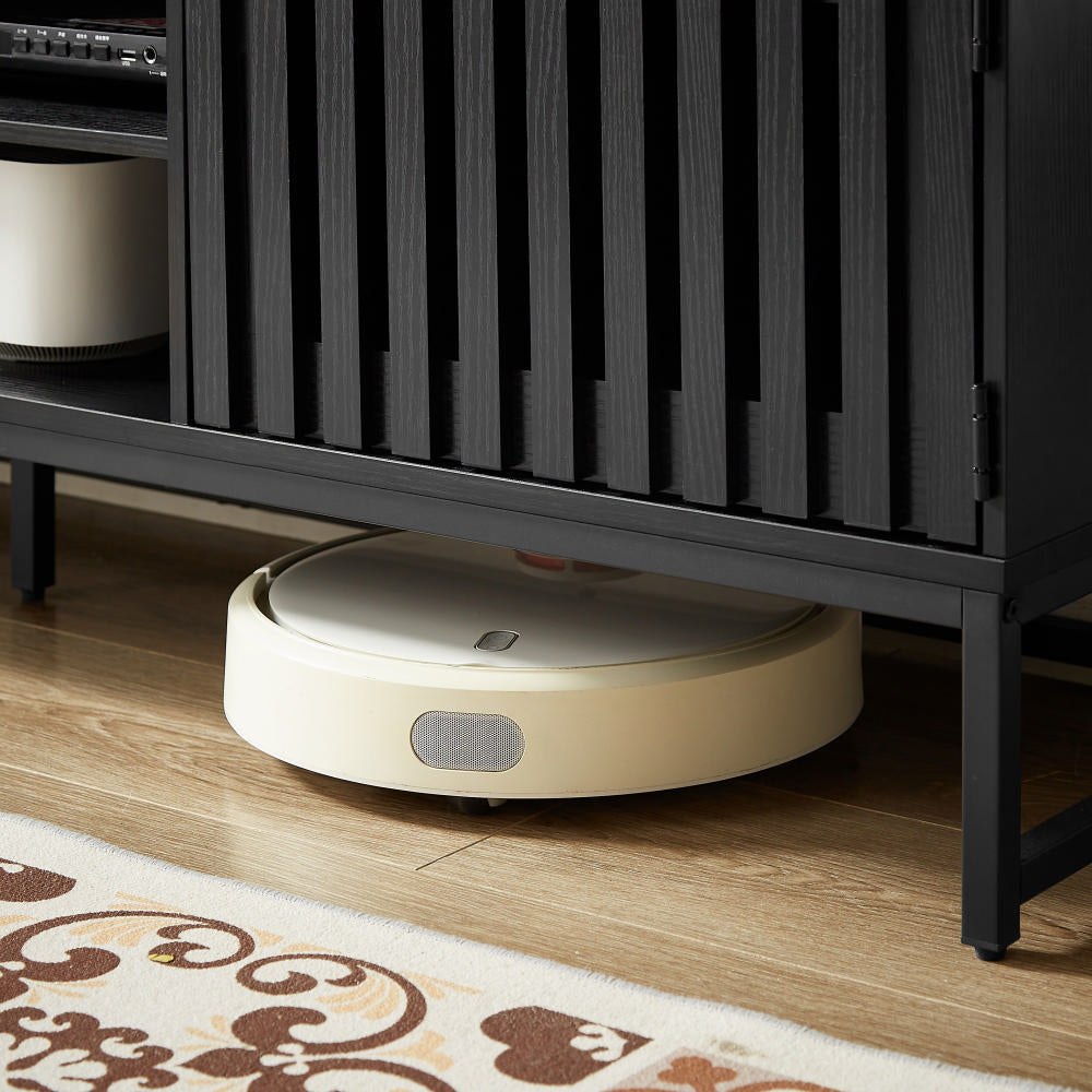 Mid - Century TV Stand with Storage: 63 Inches, Slatted Grille Striped Doors