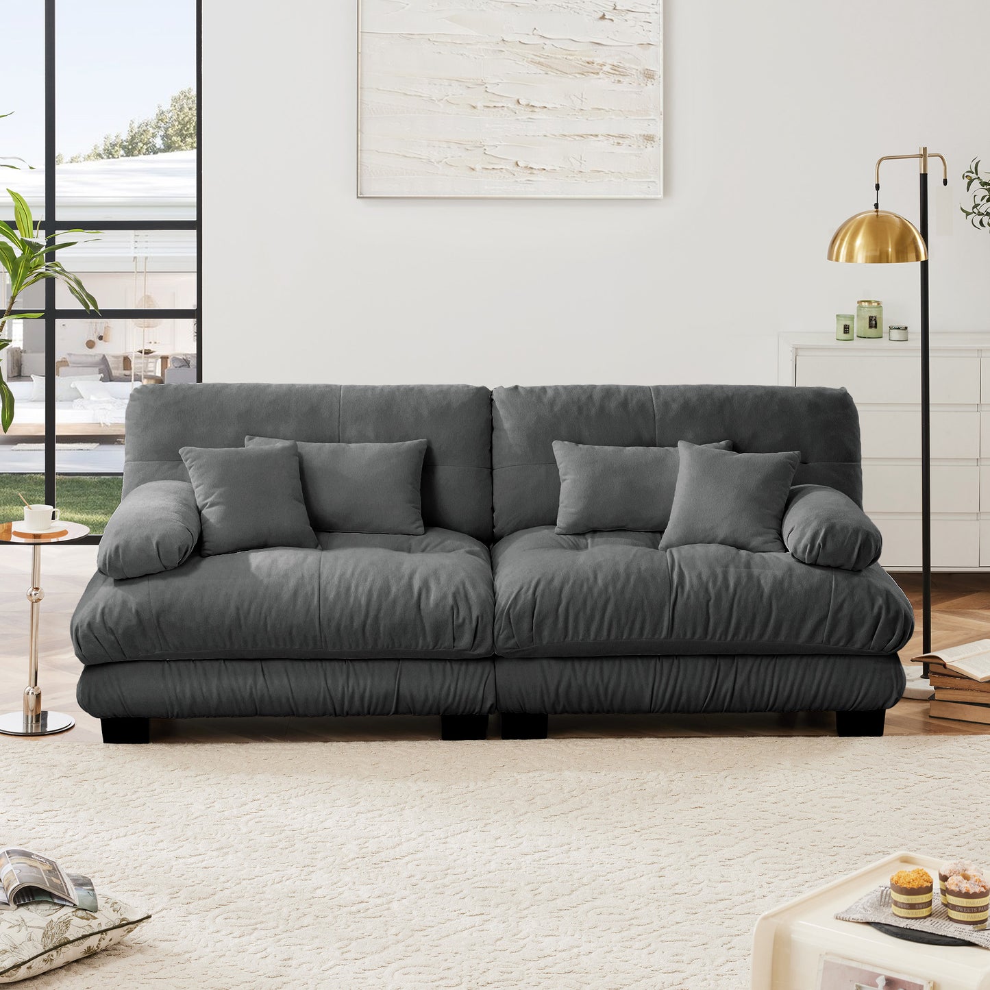 Chenille Cloud Couch: 2 - 4 Seater L - Shape Sofa for Living Room with Pillows