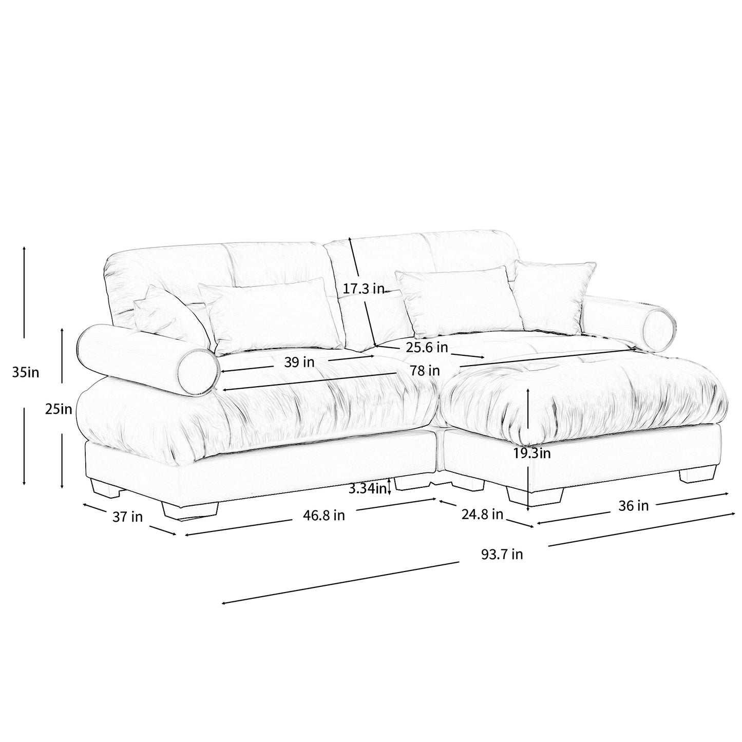 Deep Seat Cloud Couch Modular Velvet Sectional Sofa Couch with Movable Ottoman,Corner Sectional with Bolstered Armrests