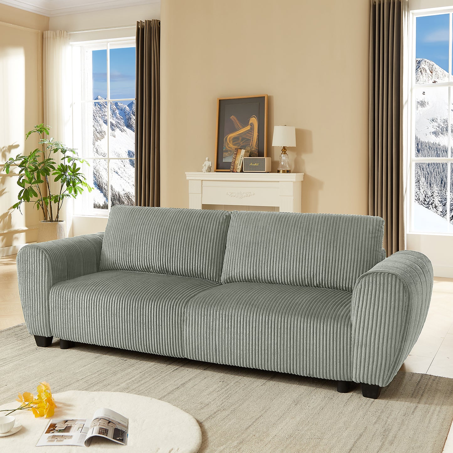 Corduroy Upholstered 3 Seat Sofa Couch,2-in-1 Convertible Sleeper Sofa