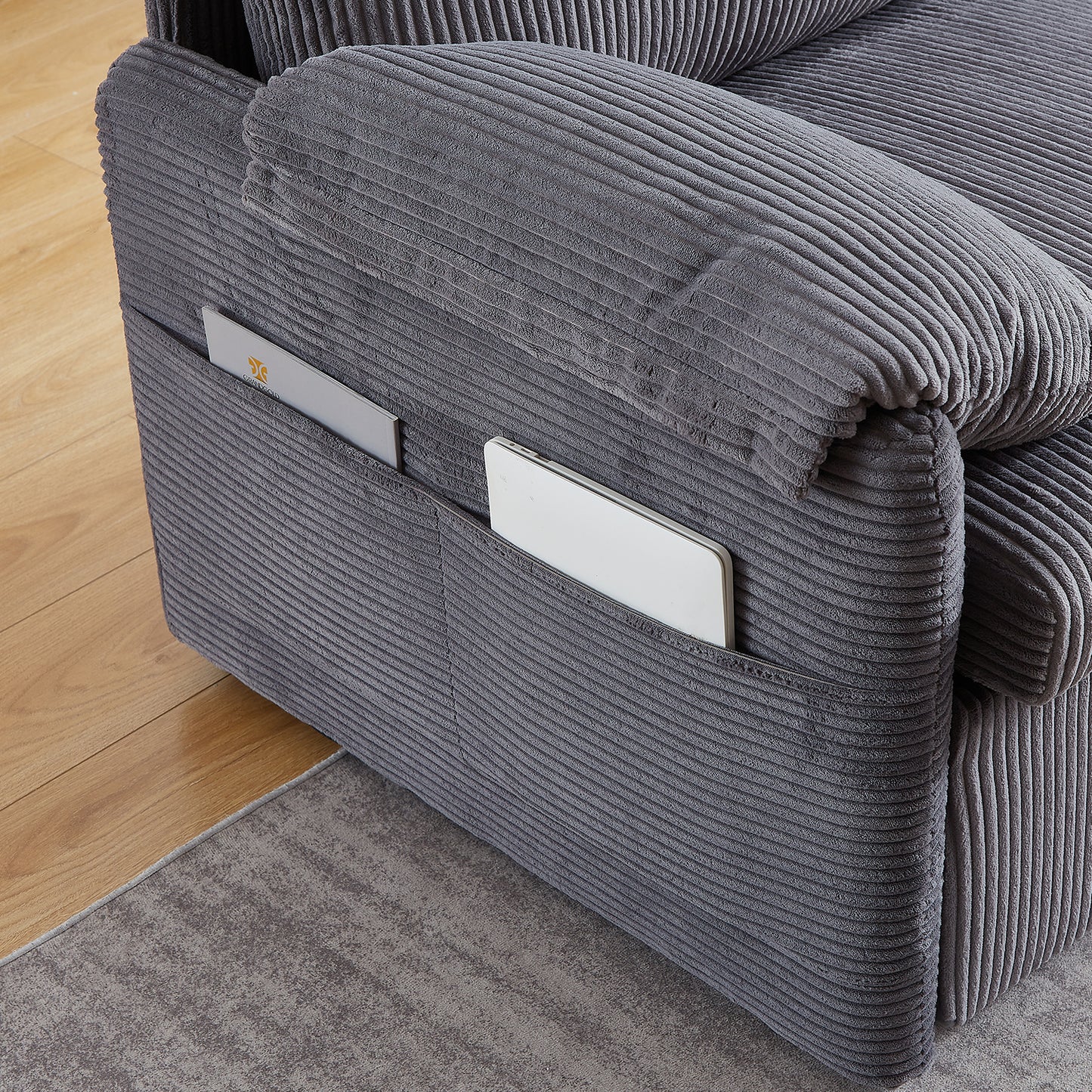 Sleeper Sofa Bed 3-in-1 Adjustable Sleeper with Pullout Bed, 2 Pillows and Side Pockets – Corduroy Loveseat