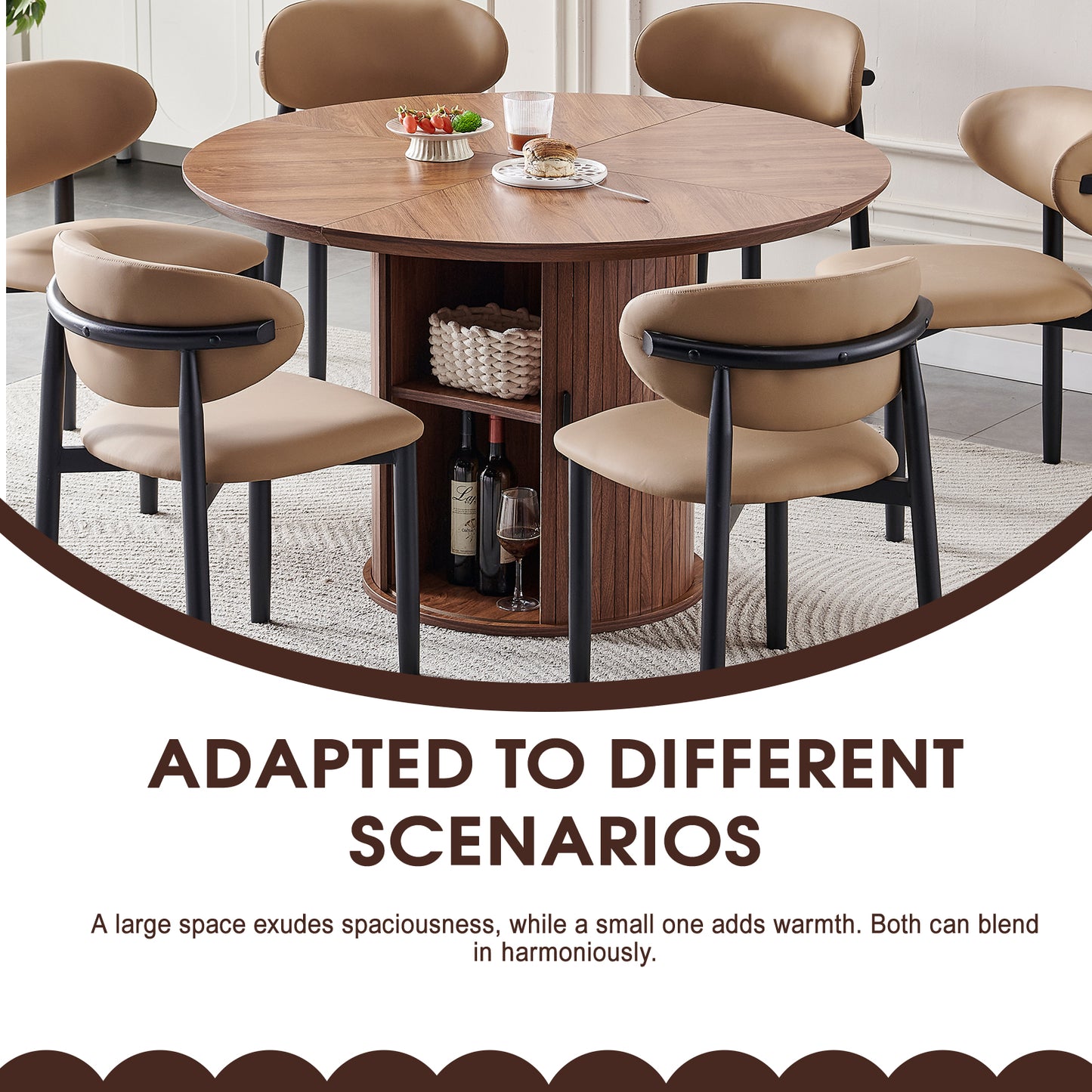 Round Dining Table with Two Layers of Storage Shelves