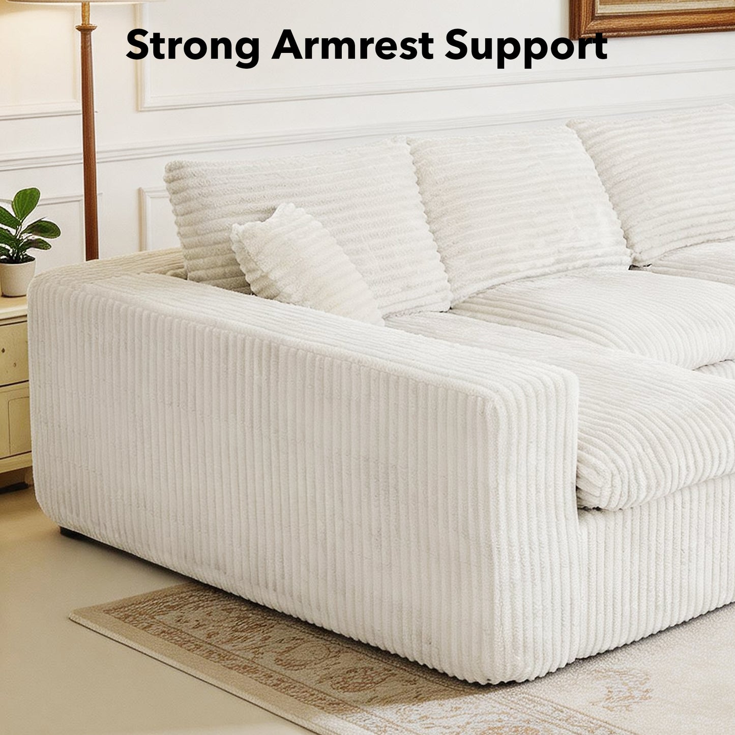 130" Modular U-Shaped Cloud Couch – No Assembly Memory Foam Sectional Sofa in Corduroy (Beige White)
