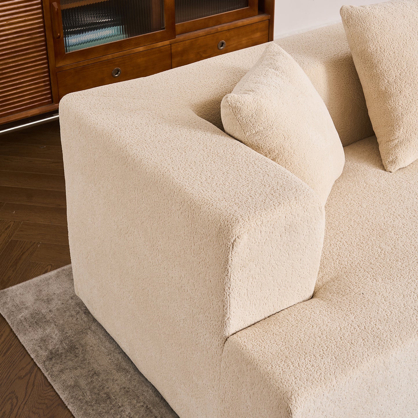 Deep Seat Modern Sofa with Chenille Fabric 129" Memory Foam Couch, No Installation