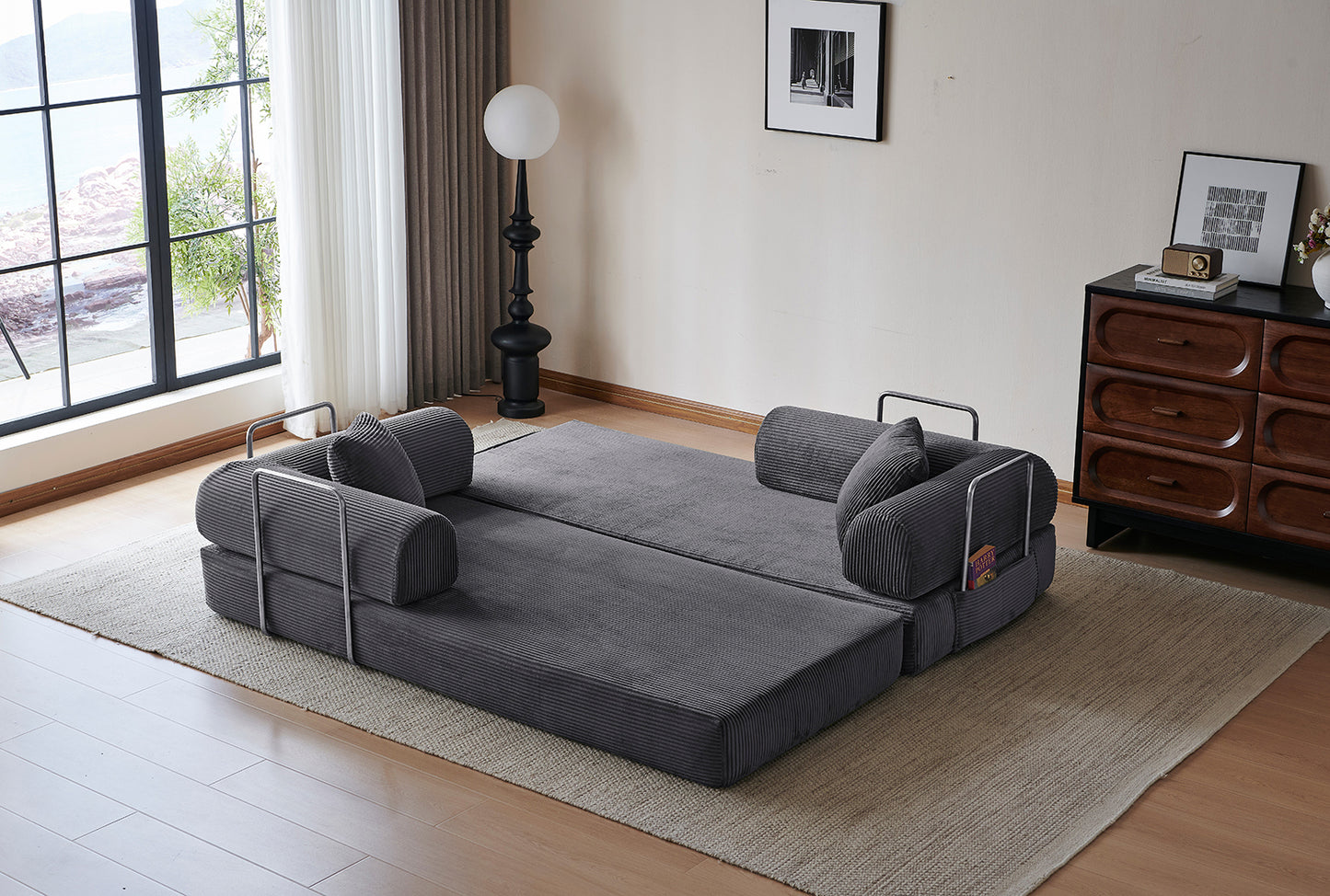 Convertible Floor Sofa Bed – Pillow Back Support, Armrest Loveseat, Boneless Couch Sleeper