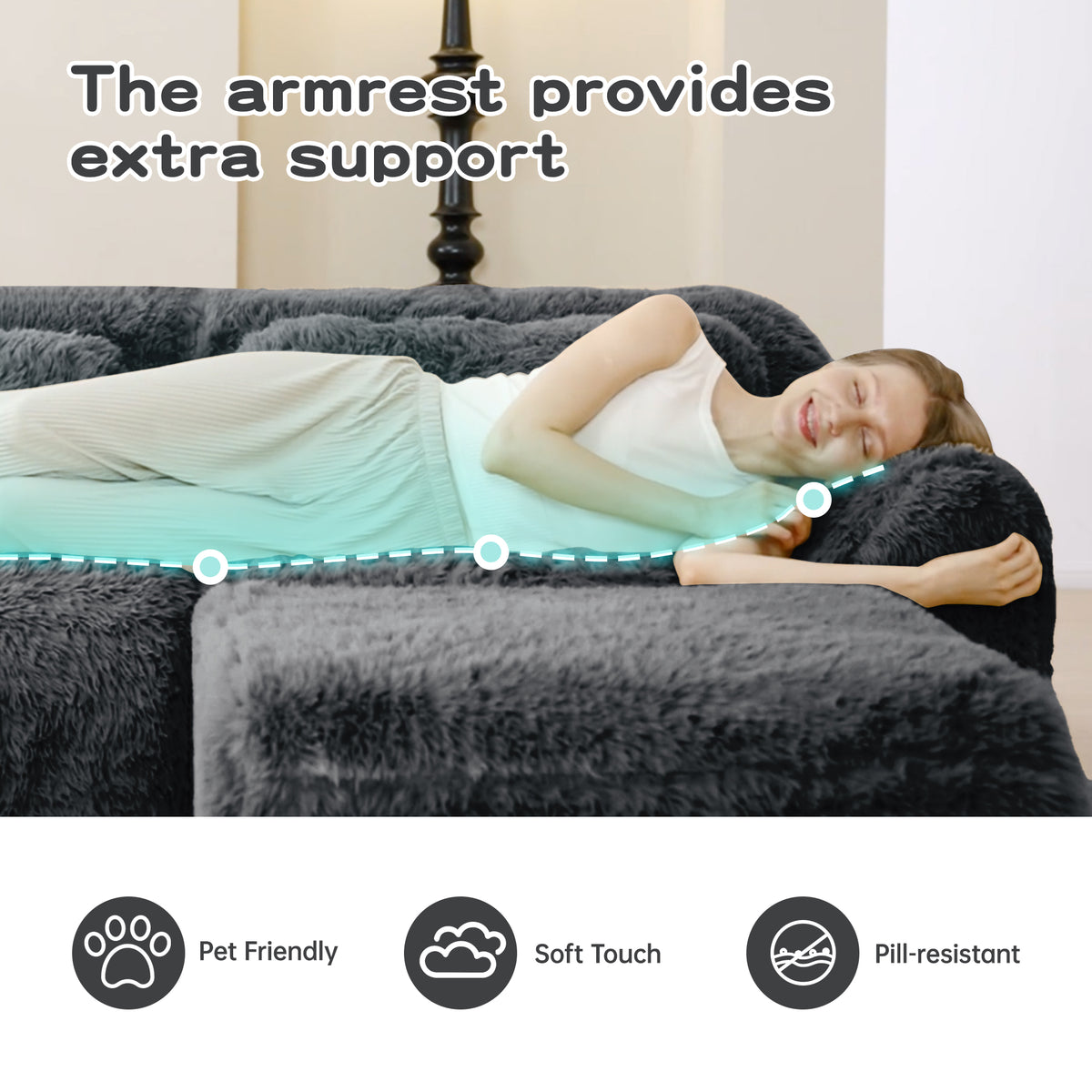 2-4 Seat Soft  Fluffy Plush Boneless Sofa – Modular Sectional with Throw Pillows, 32D High-Density Sponge, No Assembly, Anti-Slip Buckle Connection