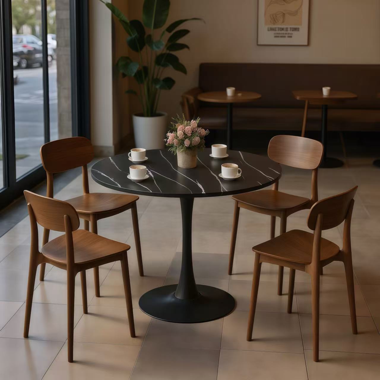 Round Coffee  Table, Modern Dining Table, MDF Top and Steel Base Tulip Round Kitchen Table