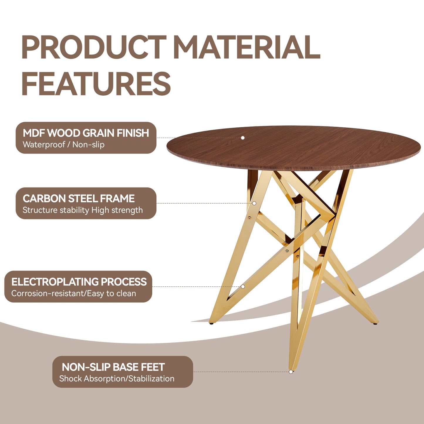 37 Inch Round Dining Table, Small Round Kitchen Table With Silver Metal Legs, Suitable For 2 To 4 People