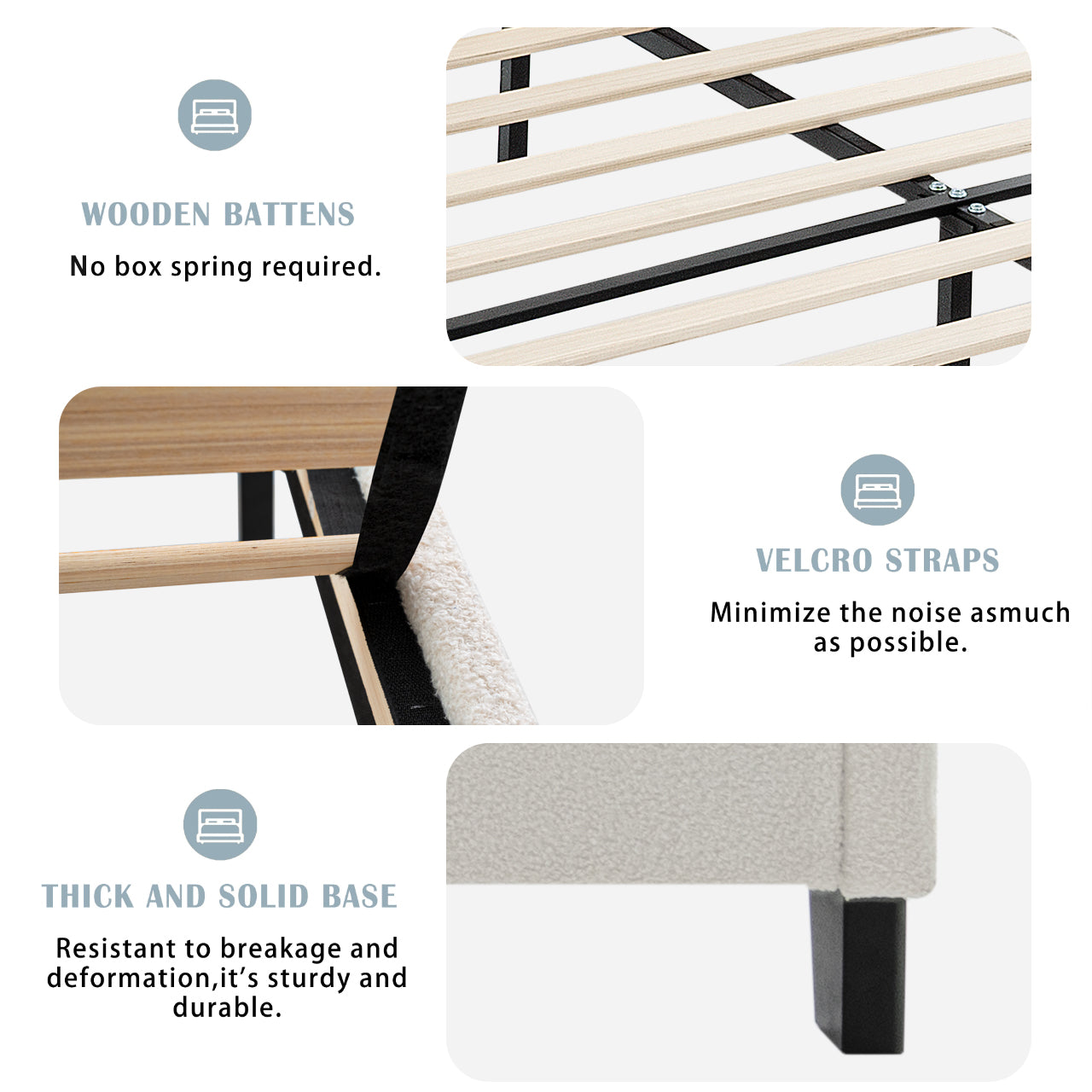 Teddy Velvet Bed Frame with High Back Upholstered Headboard and High Footboard