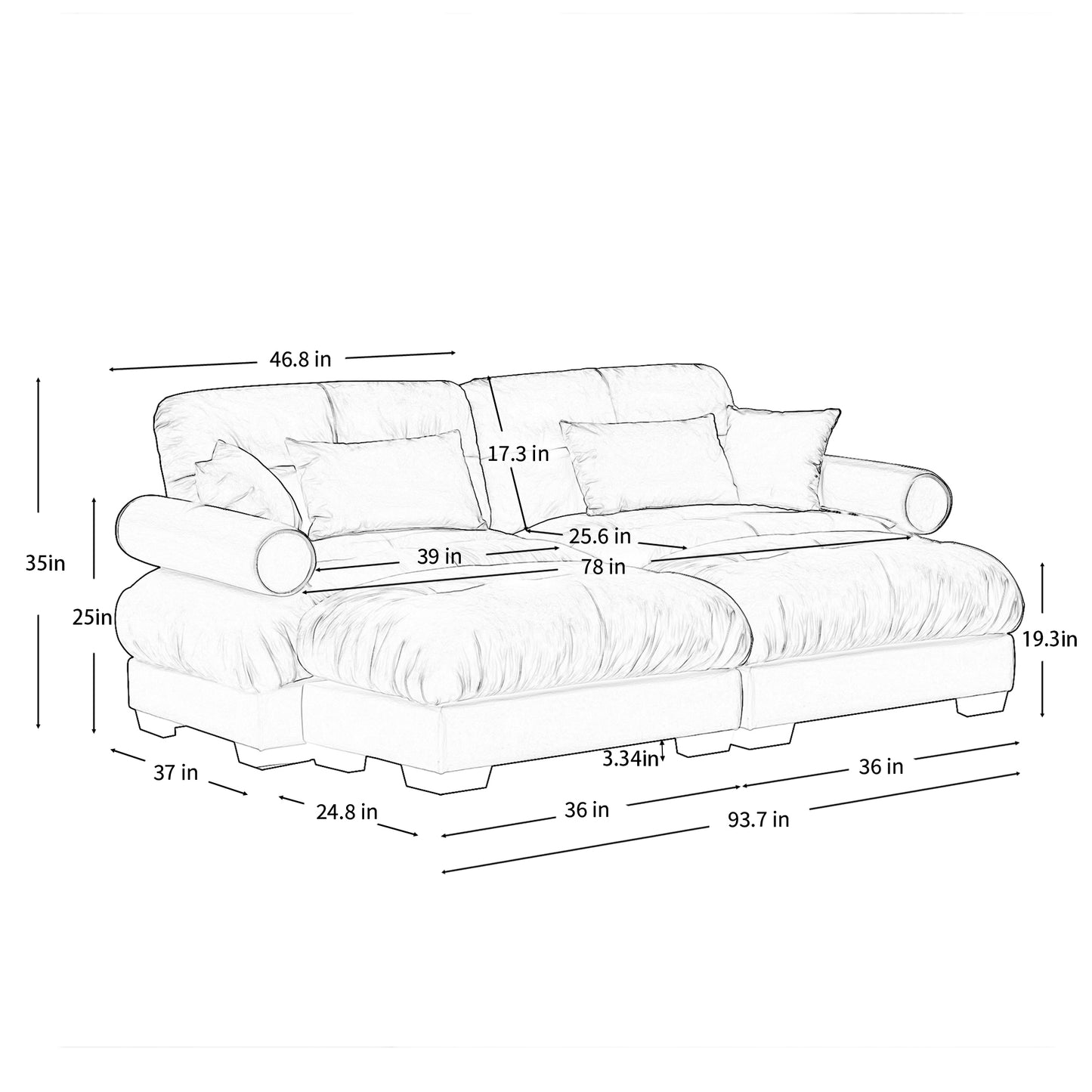 Deep Seat Cloud Couch Modular Velvet Sectional Sofa Couch with Movable Ottoman,Corner Sectional with Bolstered Armrests