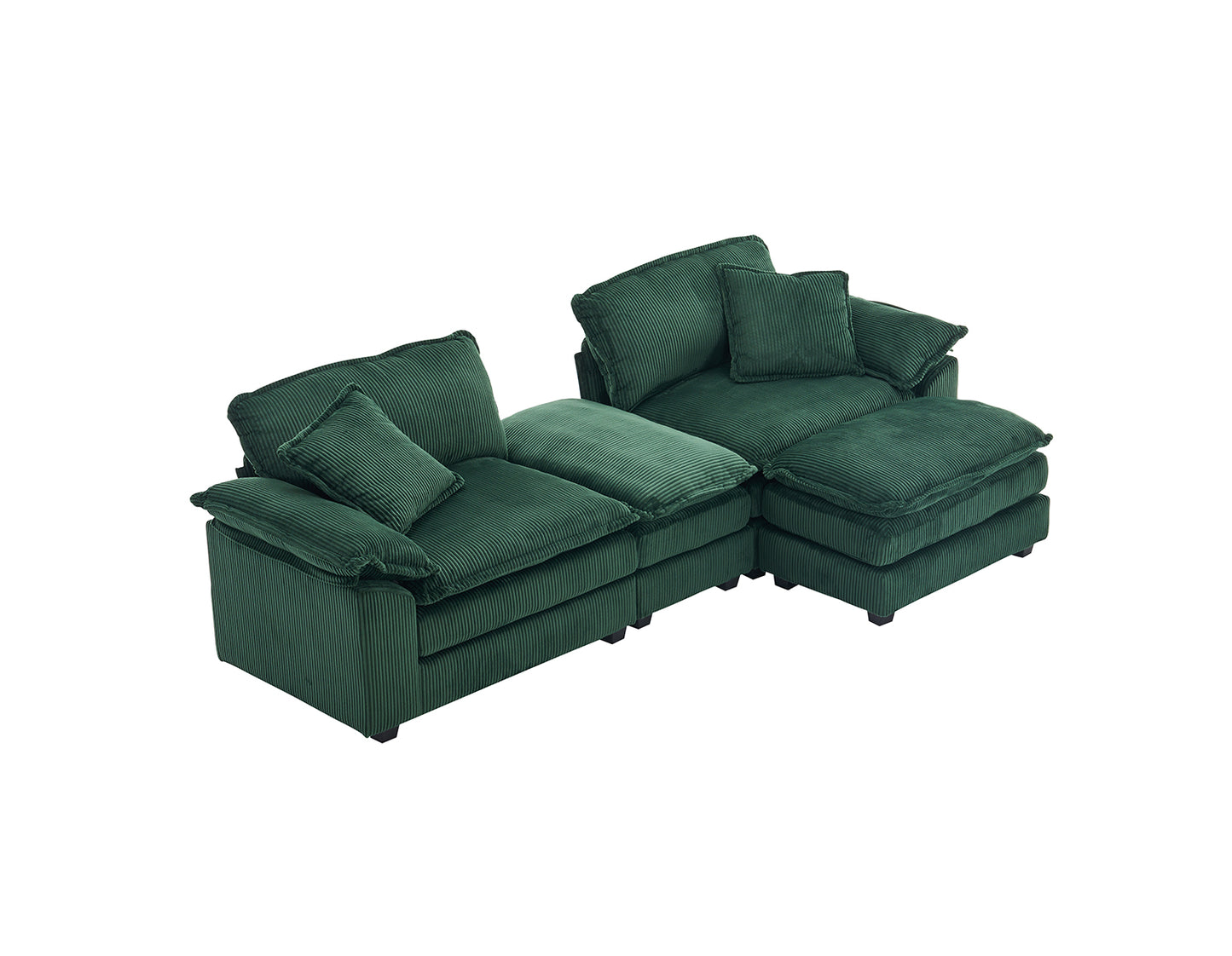 Corduroy 2-seats sofa With 2 back pillows,2 toss pillows and two ottoman