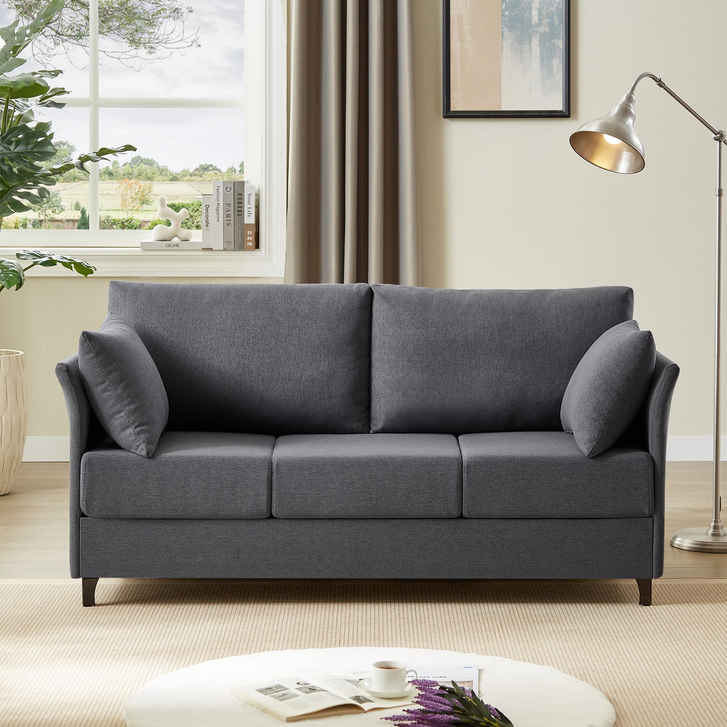 Linen - Upholstered 3 - Seater Modern Sofa: Detachable, Metal Frame for Various Spaces