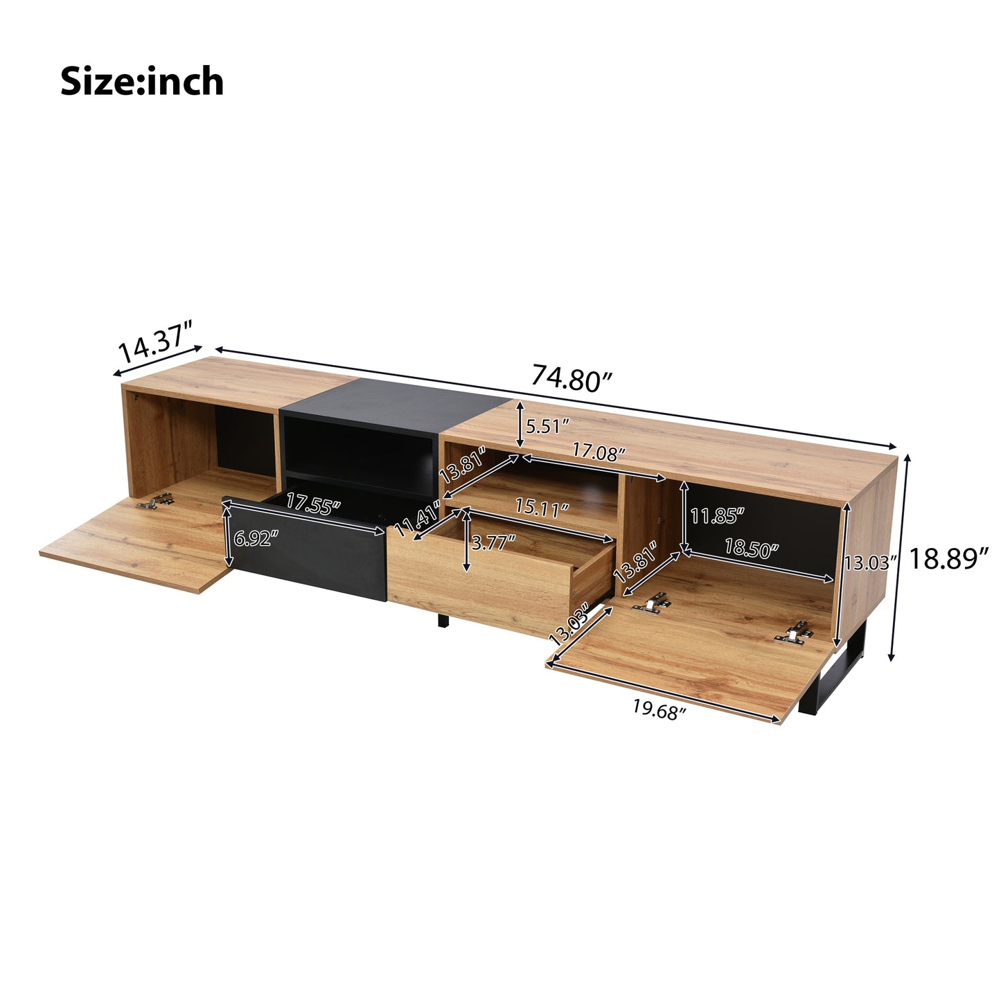 TV Stand with Drop Down Door - Up to 85" TVs, 2 Cabinets